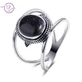 Bagues en pierre de bluetooth narvintage pour femmes bague de document en argent pierre noire