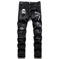 Jeans Men Fashion Embroidery Slim Black Jeans Punk Stretch Ripped Jeans Trousers Casual Streetwears Clothing 33 Black