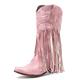 Lizoleor Women Slip On Classic Fringe Knee High Cowboy Boots Pointed Toe Block Mid Heels Casual Western Boots Comfort Pink Size 2 UK/35