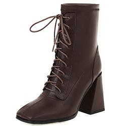 Lroey Reoly Women Block Heel Ankle Boots, Elegant Dress Boots Square Toe Slip On High Heel Booties 300 Brown Size 3 UK/36
