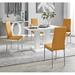 East Urban Home Eubanks High Gloss Double Pillar Dining Table Set w/ 4 Luxury Faux Leather Dining Chairs Wood/Upholstered in Brown/White | Wayfair