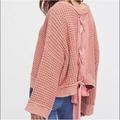 Free People Sweaters | Free People Size Xs Oversized Chunky Knit Lace Ribbon Back Pink Sweater Pullover | Color: Pink | Size: Xs