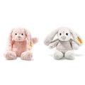 Steiff Tilda Hase - 30 cm - Plüschhase mit Schlappohren - Kuscheltier für Kinder - rosa (080623) & Hoppie Hase - 18 cm - Plüschhase mit Schlappohren - Kuscheltier für Kinder - hellgrau (080463)