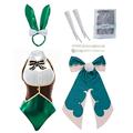 FCCAM Venti Cosplay Bunny Costume Women 2 Pieces Bodysuit Anime Bunny Cosplay Set with Ears L