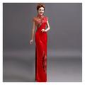 Red High-slit Brocade Gold Embroidery Chinese Oriental Dresses Long Oriental Formal Bridal Styled Dress Gown (Color : Red, Size : M)