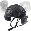 CZMYCBG Airsoft Fast Helmet Set Tactical Bump Protective Gear with Military Headset And Multicam Helmets Cover for Outdoor Paintball Hunting CS Game,Black