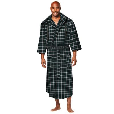 Men's Big & Tall Hooded Microfleece Maxi Robe with Front Pockets by KingSize in Forest Plaid (Size 4XL/5XL)