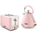 Tower Cavaletto Pink 1.7L 3KW Pyramid Kettle & 2 Slice 850w Toaster. Contemporary Matching Kettle & 2 Slice Toaster Set in Pink & Rose Gold