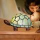 BOTOWI Tiffany Style Small Night Light Turtle Shaped Table Lamps,Tiffany Bedside Lamp Stained Glass Night Lamp Bedroom Lamps,Green Tortoise Accent Lamp,E14/12,H4.33