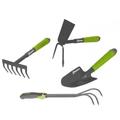 Lot 4 outils de jardinage, Griffe 3 dents, serfouette, rateau, transplantoir pour fleurs