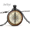 Collier pendentif boussole Steampunk pour hommes et femmes cabochon en verre rond bijoux vintage