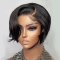 Perruque Bob Lace Frontal Wig brésilienne naturelle cheveux lisses coupe Pixie Transparent