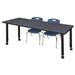 Regency Kee Mobile Adjustable Classroom Table & 2 Andy 12 in. Stack Chairs Wood/Metal in Gray/Blue | 34 H x 66 W x 30 D in | Wayfair