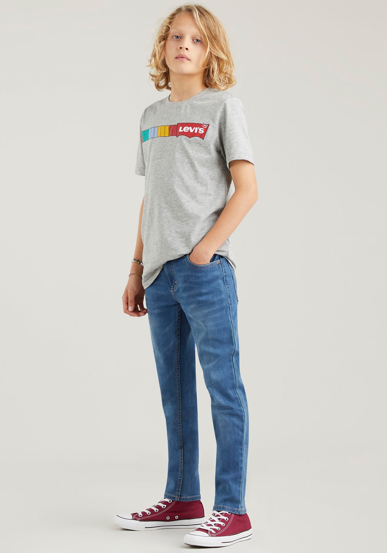 Skinny-fit-Jeans LEVI'S KIDS "LVB-510 SKINNY FIT JEANS", Jungen, Gr. 3/98, N-Gr, blau (mid indigo used), Denim/Jeans, Obermaterial: 76% Baumwolle, 22% Polyester, 2% Elasthan, skinny fit, Jeans, for BOYS