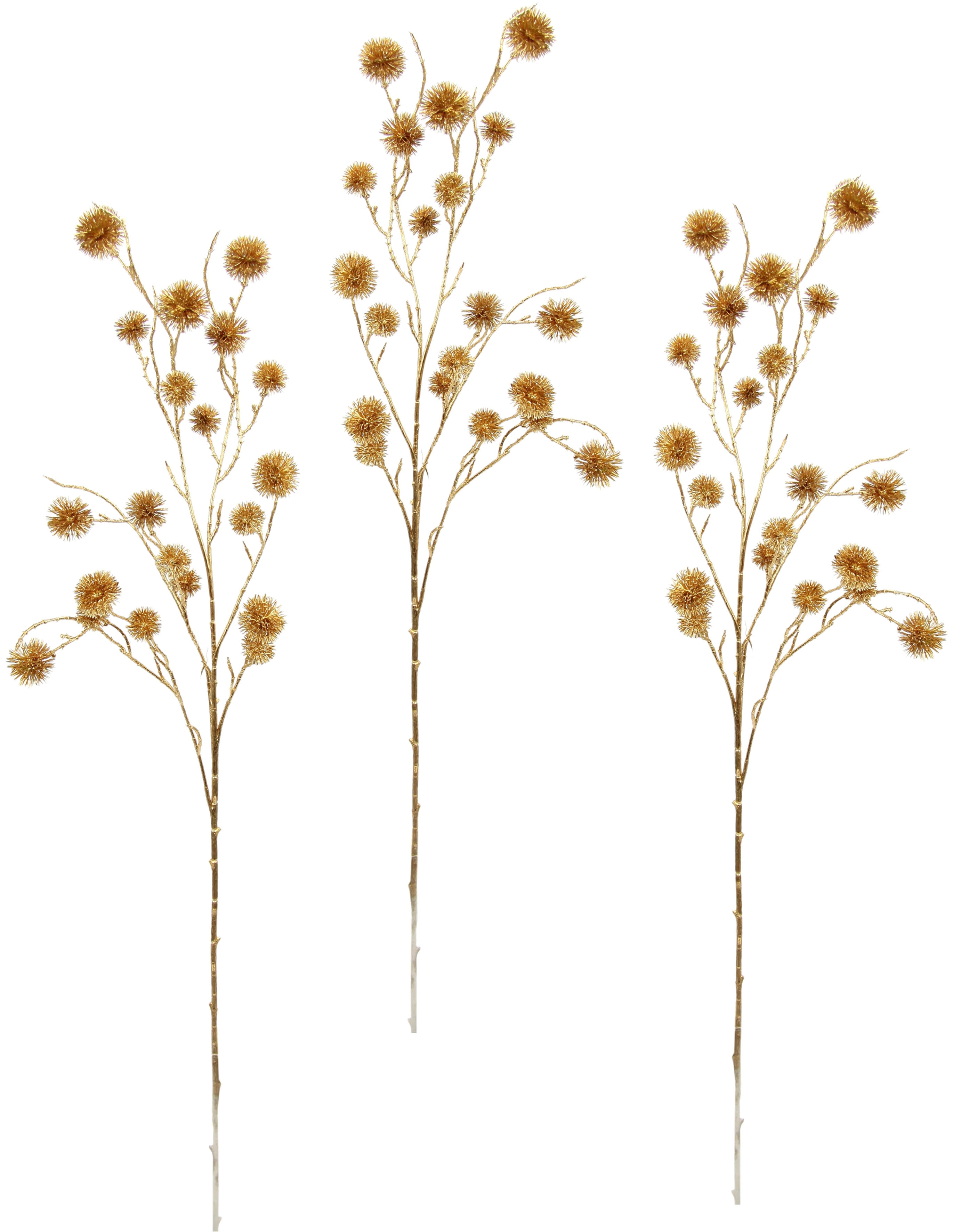 Kunstblume I.GE.A. "Distel", gold (goldfarben), B:18cm H:100cm L:6cm, Obermaterial: 100% Kunststoff, Kunstpflanzen, Künstlicher Mini Distelzweig, gold Metallic, 3er Set Image