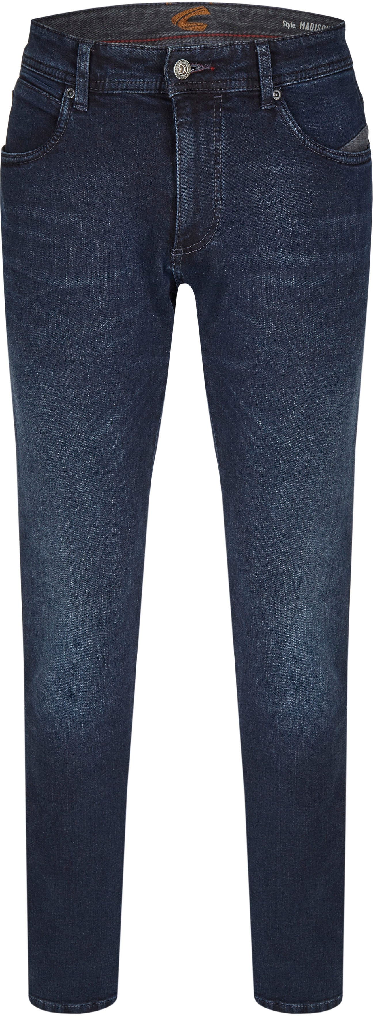 5-Pocket-Jeans CAMEL ACTIVE "MADISON", Herren, Gr. 38, Länge 32, blau (dunkelblau, used), Denim/Jeans, Obermaterial: 92% Baumwolle, 6% Elastomultiester, 2% Elasthan, leichte Abriebeffekte, schmal lang, Jeans 5-Pocket-Jeans, leichter Used-Look