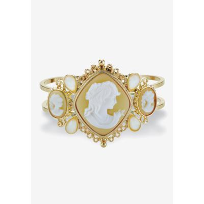 Women's Vintage-Style Cameo Hinged Bangle Bracelet In Yellow Goldtone 7.5" by PalmBeach Jewelry in Gold