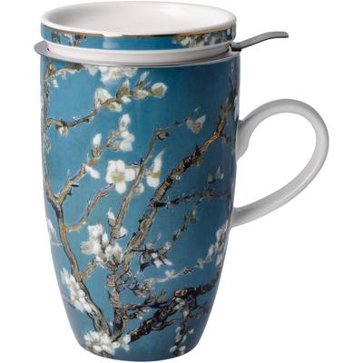 Tasse GOEBEL "Van Gogh", bunt, B:8cm H:14cm, Porzellan, Metall, Trinkgefäße, Artis Orbis, Teetasse m. Deckel/Sieb, Vincent v.Gogh - Mandelbaum Blau Image