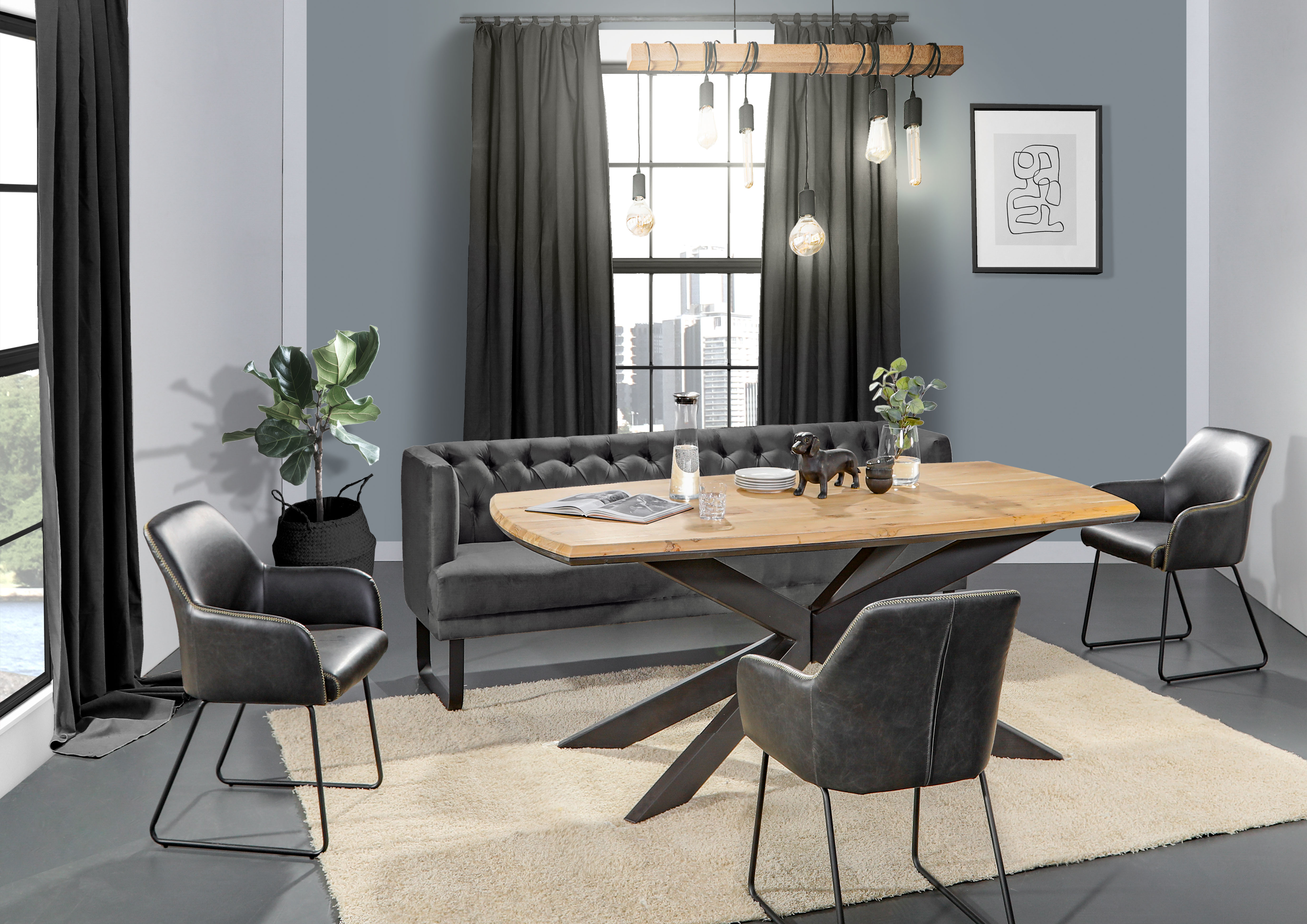 Küchensofa GUTMANN FACTORY "Betto", grau (anthrazit, grau), B:212cm H:80cm T:74cm, 100% Polyester, Sofas