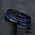 MKENDN – Bracelet en cuir Double couche pour hommes, Style Simple, noir mat, accessoires de boutons en acier inoxydable, bijoux tissés à la main, cadeaux