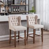 Set of 2 Counter Height Bar Stools, Upholstered 27" Seat Height Barstools, Wingback Breakfast Chairs