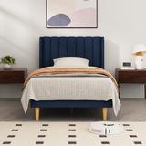 George Oliver Deeb Upholstered Platform Bed Frame w/ Wingback Headboard Linen in Blue | Twin | Wayfair 898312F64C0B400C825431DAB202B199