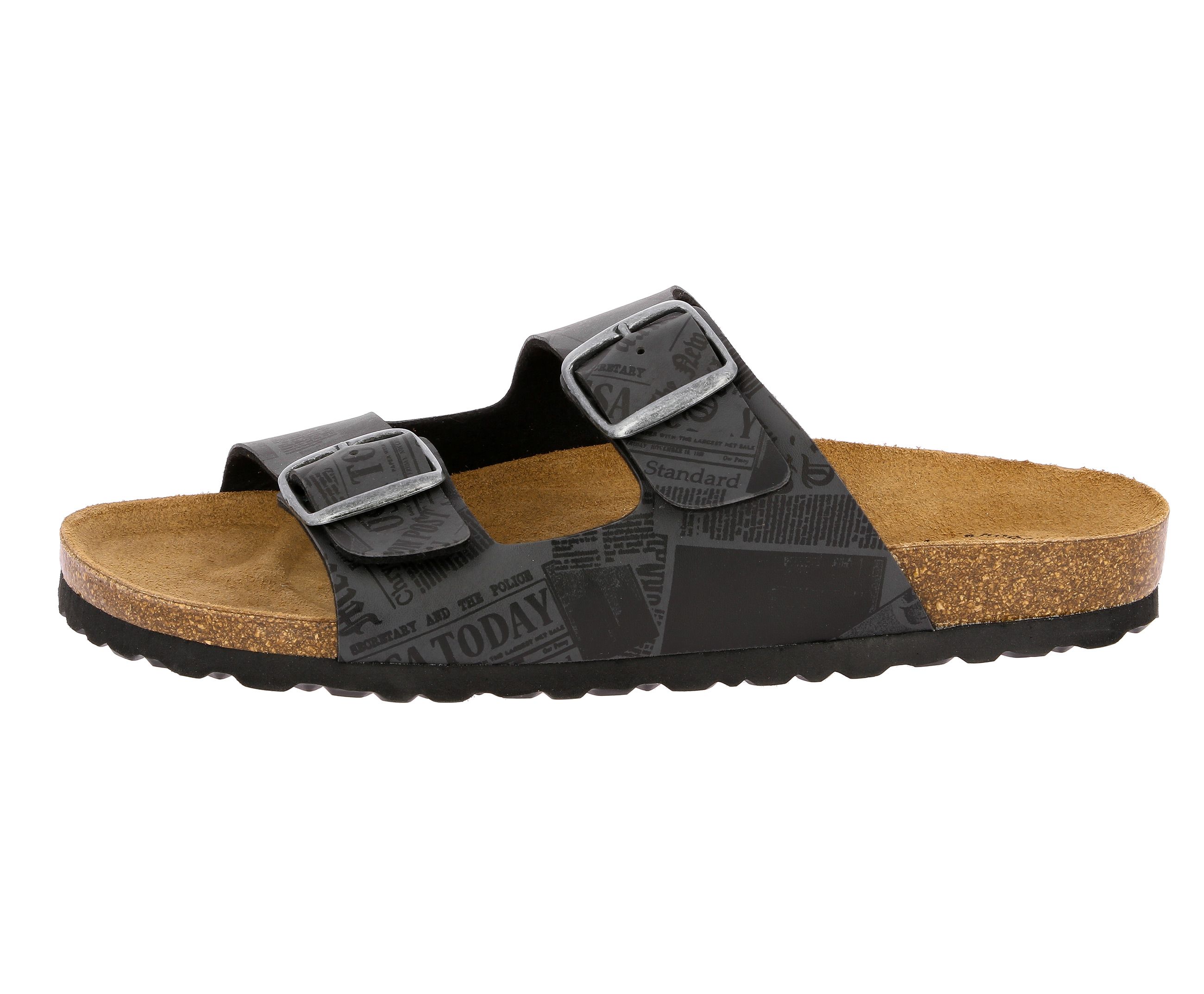 Pantolette LICO "Pantolette Bioline Print", Herren, Gr. 45, schwarz, Synthetik, Schuhe Pantolette