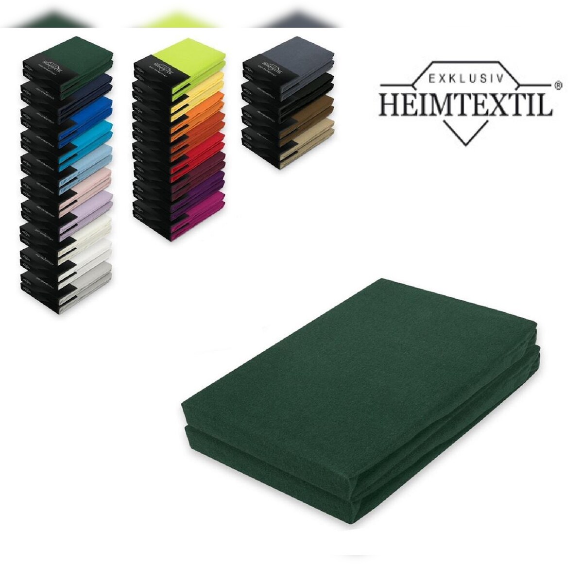 EXKLUSIV HEIMTEXTIL Marke Jersey Spannbettlaken Doppelpack Rundumgummizug 120 x 200 cm Dunkelgrün Image