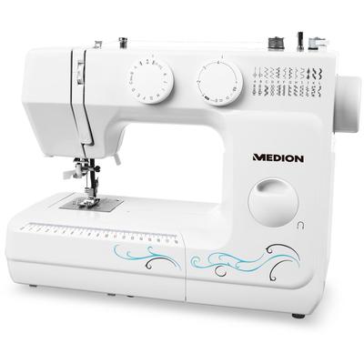 MEDION Freiarm-Nähmaschine "(MD 18205), 60 Stichmuster, Freiarmnähmen, 60 Watt, 750 Stichen/min", weiß, B:39cm H:15,1cm T:29,5cm, Nähmaschinen, Knopfloch- und Einfädelautomatik, Nählicht, umfangreiches Zubehör