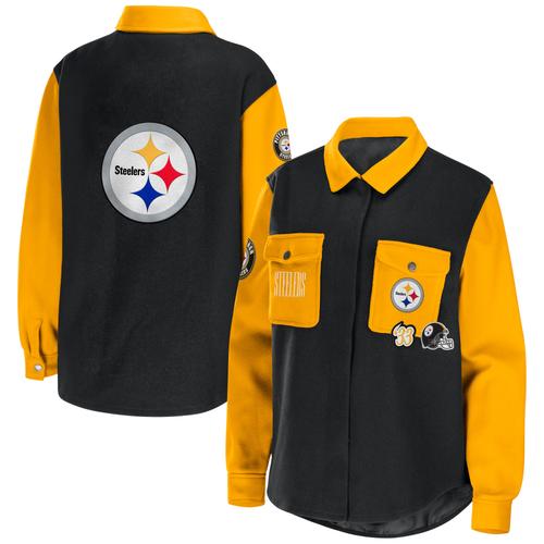 Damenbekleidung von Erin Andrews Schwarze Pittsburgh Steelers Snap-Up-Hemdjacke