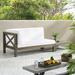 Gracie Oaks Athina Outdoor Acacia Wood Left Arm Loveseat & Coffee Table Set w/ Cushion Wood/Natural Hardwoods in Gray/White | Wayfair