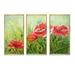 Winston Porter Blooming Poppies w/ Green Leaves - Floral Framed Canvas Wall Art Set Of 3 Metal in Green/Red | 32 H x 48 W x 1 D in | Wayfair