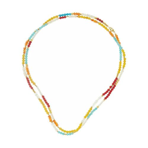 Gemshine – Halskette ‚BUNT: Choker Mondsteine, Karneolen und gelbe Jadee‘ Ketten Weiss Damen