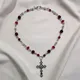 Superbe collier croix rouge pour femme chapelet de déclaration gothique noire style grunge bijoux