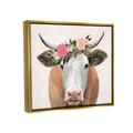 Trinx Springtime Flower Crown Farm Cow w/ Horns Canvas Wall Art By Victoria Borges Canvas in Brown/Pink | 21 H x 17 W x 1.7 D in | Wayfair