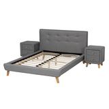 Corrigan Studio® Baxton Studio Jonesy Mid-Century Modern Transitional Gray Fabric Upholstered 3-Piece Bedroom Set Upholstered in Brown/Gray | Wayfair