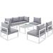 Latitude Run® Fortuna 8 Piece Outdoor Patio Sectional Sofa Set Metal in Gray/White/Blue | 32.5 H x 150 W x 60 D in | Wayfair