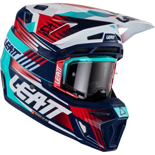 Leatt Moto 8.5 V22 Composite Motocross Helm mit Brille, rot-blau, Größe S