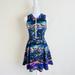 Urban Outfitters Dresses | Blue Multicolor Floral Watercolor Front Zip Pleated Scuba Dress | Color: Blue/Yellow | Size: S