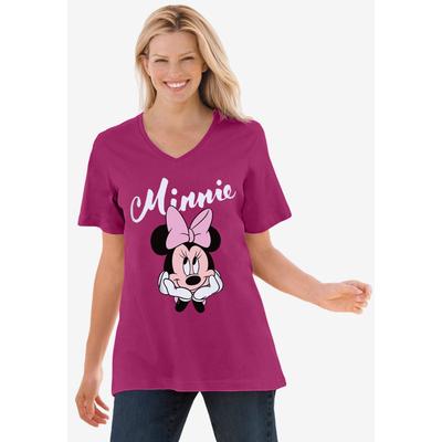 Plus Size Women's Disney Short Sleeve V-neck Tee Raspberry Minnie by Disney in Raspberry Minnie (Size L)