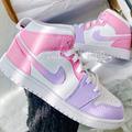 Nike Shoes | Nike Custom Hombre Air Jordan 1 Mid Sneakers Lilac Pink | Color: Pink/Purple | Size: Various