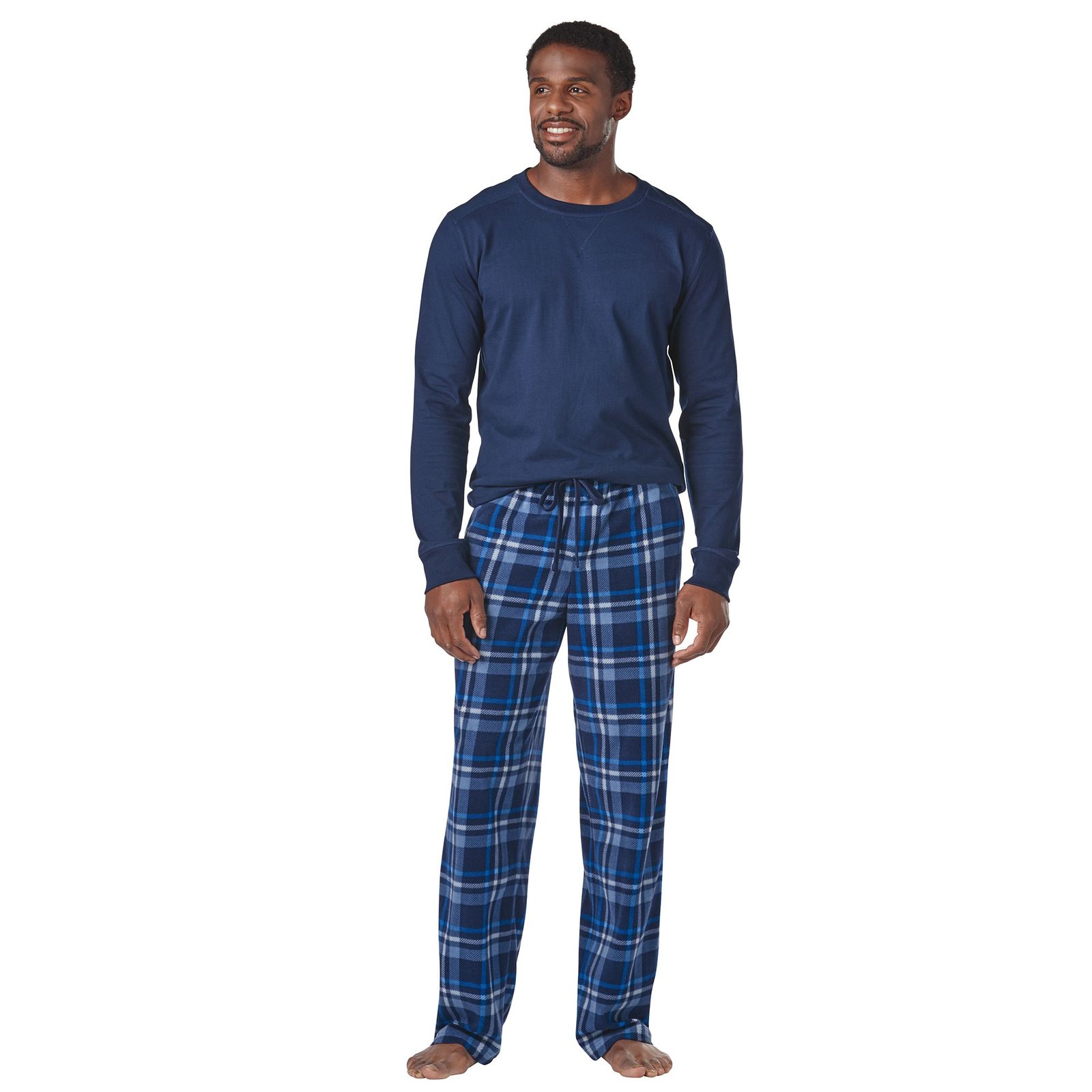 Fin & Feather Men's 2-Pc Sleep Set (Size M) Navy/White/Plaid, Cotton,Polyester