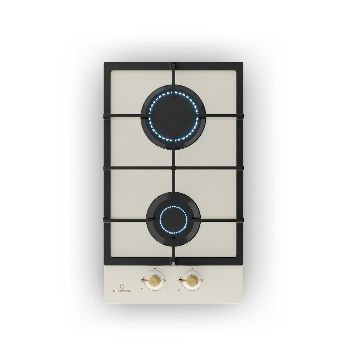 Klarstein Victoria Domino Gaskochfeld 2-flammig Sabaf-Brenner Glaskeramik Retro-Look Creme Image
