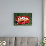 East Urban Home Vintage Images '1990s Six Cute Dalmatian Puppy Dogs Wagon' Photographic Print on Wrapped Canvas in Black/Green/Red | Wayfair