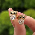 Huitan – boucles d'oreilles fantaisie en forme de hibou couleur or pour femme bijoux à la mode