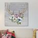 East Urban Home 'Antlers & Flowers II' Painting Print on Wrapped Canvas Paper in Gray/Pink/White | 16 H x 16 W in | Wayfair