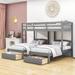 Harriet Bee Eugenle Twin over Twin & Twin 3 Drawers Triple Bunk Bed w/ Ladder in Gray | 66 H x 79 W x 96 D in | Wayfair