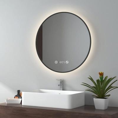 Badspiegel mit Beleuchtung Runder Schwarzer Badezimmerspiegel ф60cm (Neutrales Licht, Image