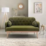 55" Modern Elegant Loveseat with 2 Pillows & Golden Metal Legs, Living Room Velvet Accent Sofa with Button Tufted Backrest