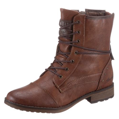 Schnürstiefelette MUSTANG SHOES, Damen, Gr. 39, braun (cognac, used), Lederimitat, modisch, Schuhe, mit schaftumspielender Schnürung